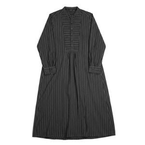 Pas de Calais Shirt Dress Womens 40 / Lg Black White Stripe Mandarin Collar Midi